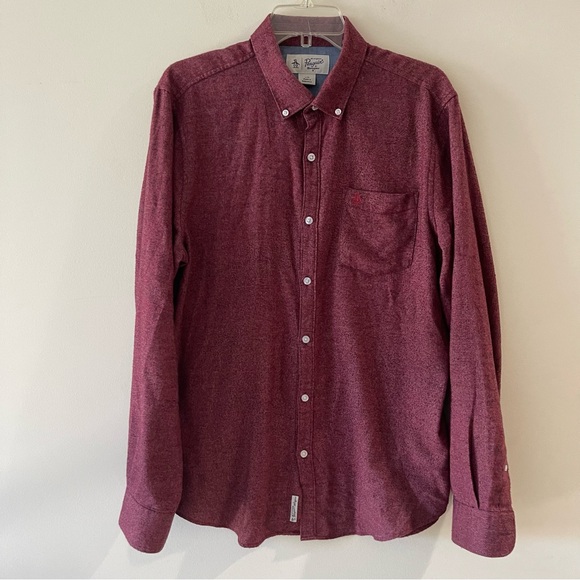 Penguin Men’s Red Long Sleeve Button-down Shirt - Picture 1 of 3